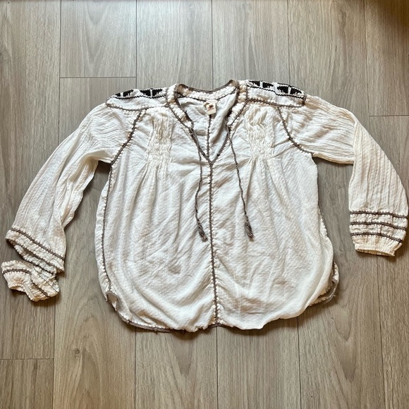Sundance Peasant Top Embroidered|tunic cream Ivory| boho Sz XS oversized - Picture 1 of 14